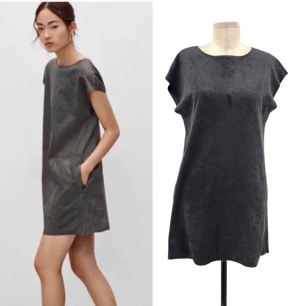 Aritzia Wilfred Free Nori‎ Faux Suede Shift Mini Dress Gray Short Sleeve Size XS